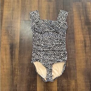 Albion Savannah One-Piece Swimsuit Leopard Print Ruched Size Small